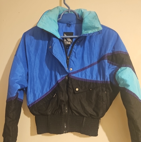 Serac VTG Womens Ski Jacket Coat Snow Board Color Block Winter Zip Blue/Black - Picture 2 of 10